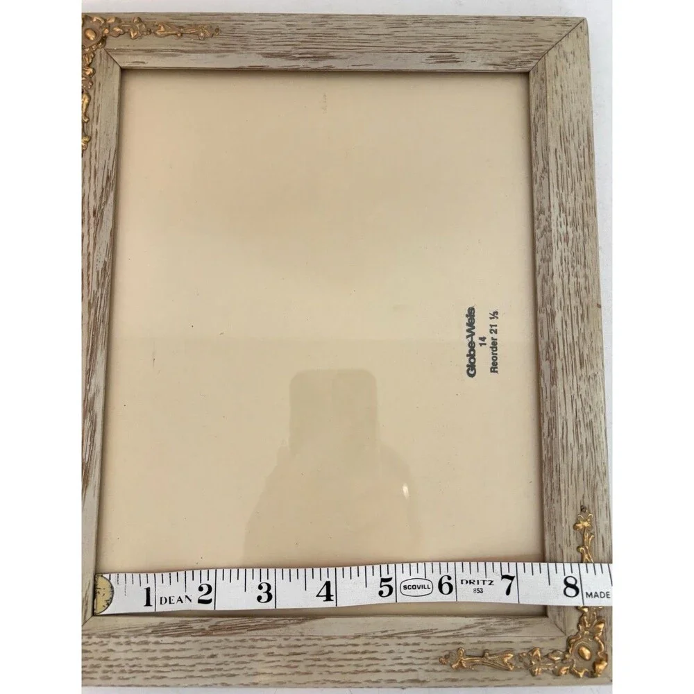 Vintage Wood Grain Frame Whitewashed With Gold Design On Corners 10x12 Frame